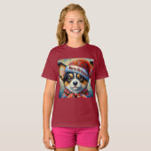Christmas Corgi Dog Welpe mit Weihnachtsmannmütze T-Shirt (Vorne ganz)