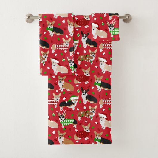Christmas Corgi Dogs Badhandtuch Set (Insitu)