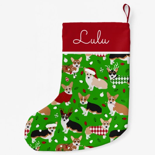 Christmas Corgi Dogs Individuelle Name Kleiner Weihnachtsstrumpf (Rückseite)