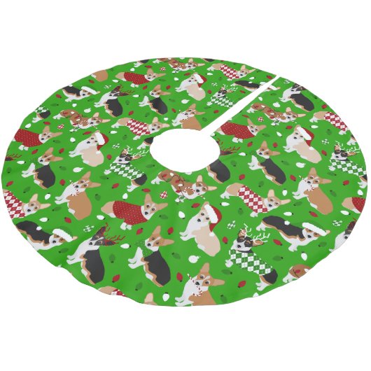 Christmas Corgi Dogs Polyester Weihnachtsbaumdecke (Schrägansicht)