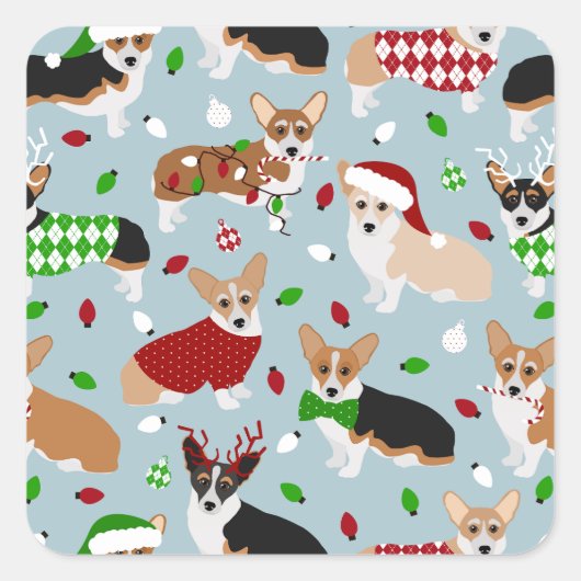 Christmas Corgi Dogs Quadratischer Aufkleber (Vorderseite)