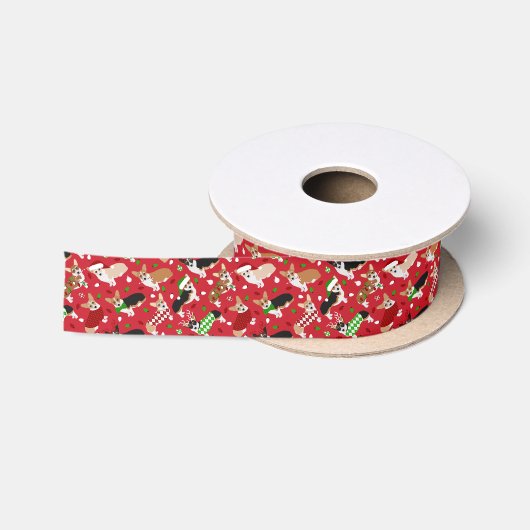 Christmas Corgi Dogs Satinband (Spule)