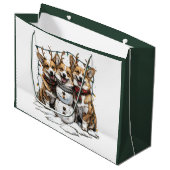 Christmas Corgi Dogs Snowman Große Geschenktüte (Vorderseite Schrägansicht)