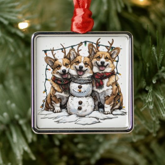 Christmas Corgi Dogs Snowman Ornament Aus Metall (Baum)