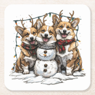 Christmas Corgi Dogs Snowman Rechteckiger Pappuntersetzer