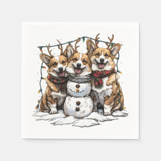 Christmas Corgi Dogs Snowman Serviette (Vorderseite)