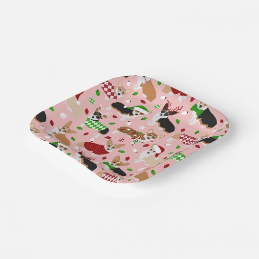 Christmas Corgi Hogs Paper Tellers Pappteller (Gewinkelt)