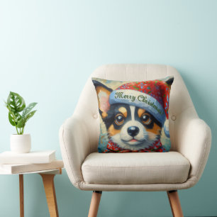 Christmas Corgi Hund Welpe Weihnachtsmannmütze Sai Kissen