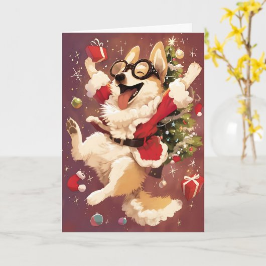 Christmas Corgi Karte (Gelbe Blume)