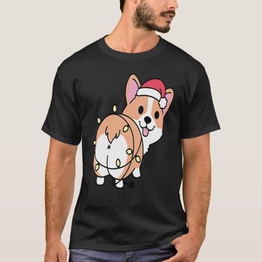 Christmas Corgi Light Butt Funny Corgi Lover Xmas T-Shirt (Vorderseite)