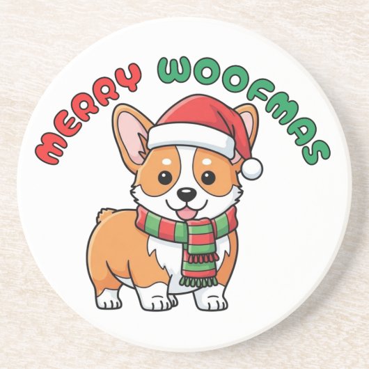 Christmas Corgi Untersetzer: Frohe Woofmas Getränkeuntersetzer (Vorne)