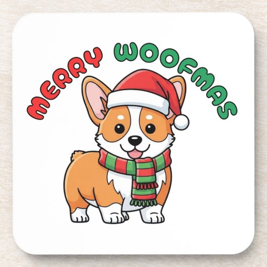 Christmas Corgi Untersetzer: Frohe Woofmas Getränkeuntersetzer (Vorderseite)