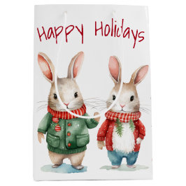 Christmas Cottontail Rabbit Couple Mittlere Geschenktüte