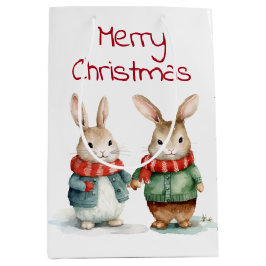 Christmas Cottontail Rabbit Couple Mittlere Geschenktüte
