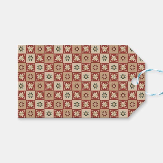 Christmas Country Star Quilt Blocks Geschenkanhänger (Vorderseite (Horizontal))