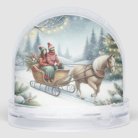 Christmas Couple Sleigh with Horse Schneekugeln (Rückseite)