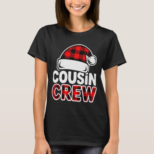 Christmas-Cousin-Crew Buffalo-Rotkarierte Pyjamas T-Shirt (Vorderseite)