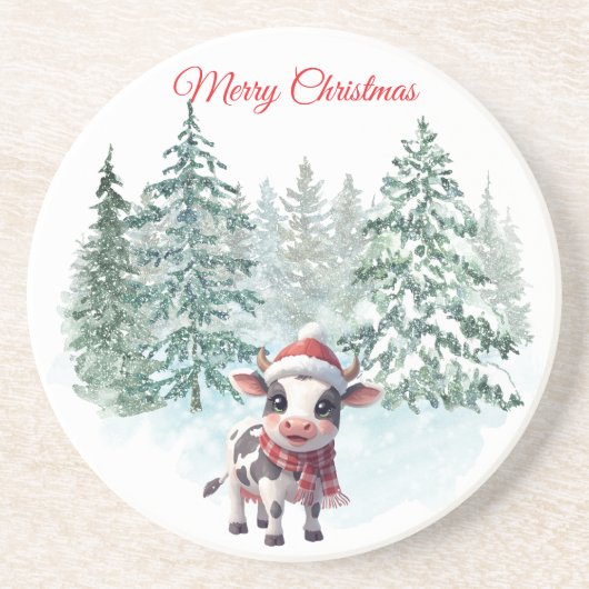 Christmas Cow Sandstone Coaster Getränkeuntersetzer (Vorne)