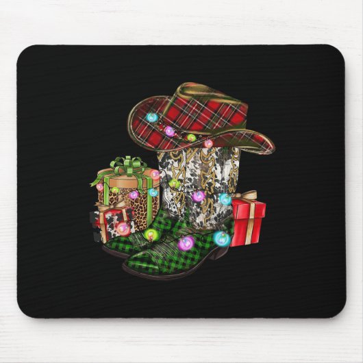 Christmas Cowboy Boot Western Cowhide Xmas Pjs Men Mousepad (Vorne)