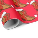 Christmas Cowboy Boots Country Western Cowgirl Geschenkpapier<br><div class="desc">Weihnachtsgeschenkpackung mit niedlichen roten und bunten Cowboystiefeln mit roten Weihnachtsmannmützen</div>