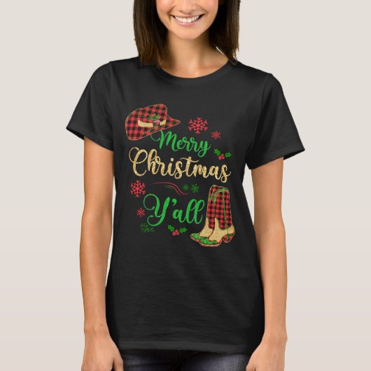 Christmas Cowgirl Hat & Boots T - Shirt (Vorderseite)
