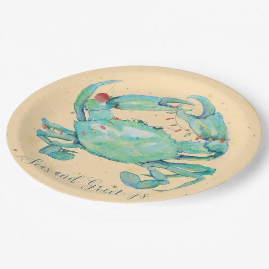 Christmas Crab Beach Pappteller (Schrägansicht)