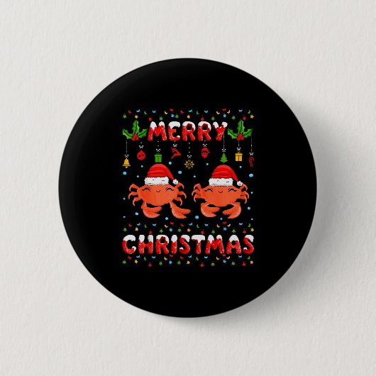 Christmas Crab Shirt Santa Hat Lights Xmas Funny Button (Vorderseite)