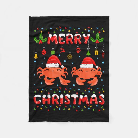 Christmas Crab Shirt Santa Hat Lights Xmas Funny Fleecedecke (Vorderseite)