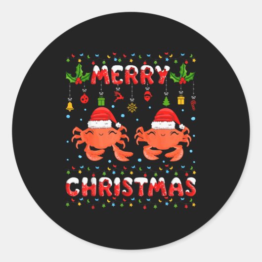 Christmas Crab Shirt Santa Hat Lights Xmas Funny Runder Aufkleber (Vorderseite)