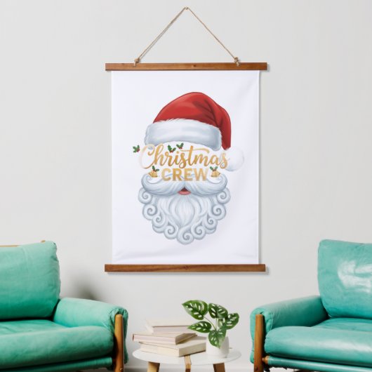 Christmas Crew Santa Head Wall Art Print Wandteppich Mit Holzrahmen (Wohnzimmer)