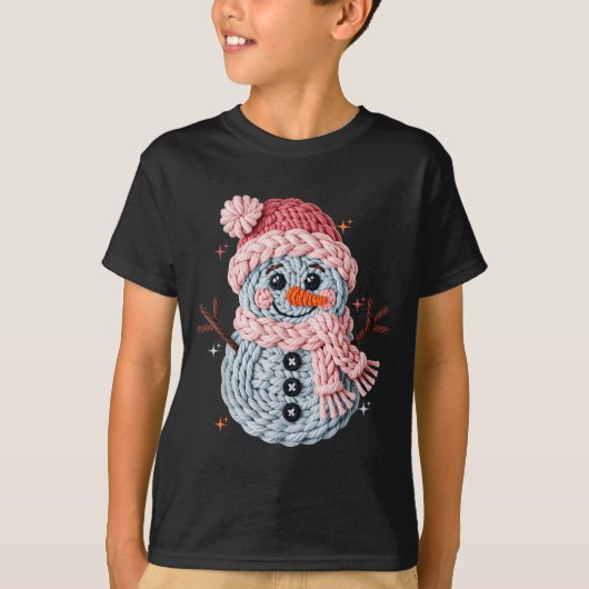 Christmas Crochet Faux Yarn Crochet Snowman Funny T-Shirt (Vorderseite)