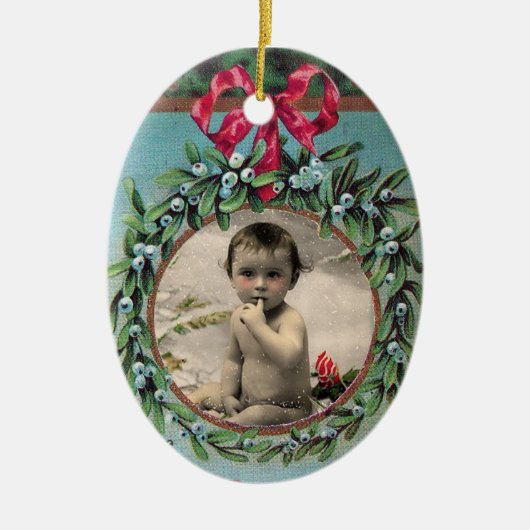 CHRISTMAS CROWN STRUMPF, MISTLETOFOTOVORLAGE KERAMIK ORNAMENT (Vorne)