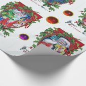 CHRISTMAS CROWNS MIT HOLLY BERRIES /MUSICAL SANTA GESCHENKPAPIER (Ecke)
