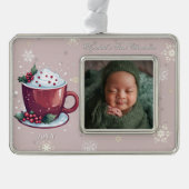 Christmas Cup of Hot Chocolate Photo | Blush Pink Rahmen-Ornament Silber (Vorderseite)