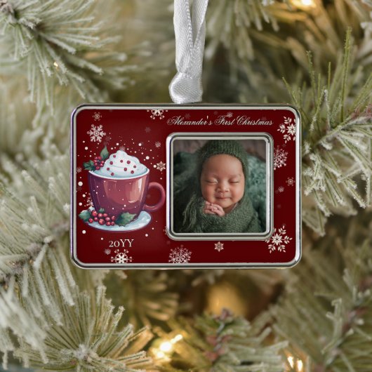 Christmas Cup of Hot Chocolate Photo | Red Rahmen-Ornament Silber (Baum)