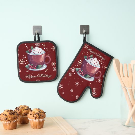 Christmas Cup of Hot Chocolate | Red Ofenhandschuh & Topflappen-Set (Insitu (Hängend))