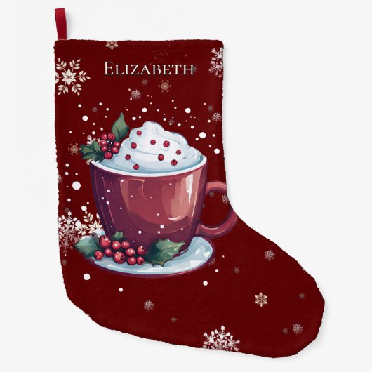 Christmas Cup of Hot Chocolate Red Personalized Großer Weihnachtsstrumpf (Vorderseite)