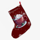Christmas Cup of Hot Chocolate Red Personalized Großer Weihnachtsstrumpf (Rückseite (Hängend))