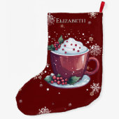 Christmas Cup of Hot Chocolate Red Personalized Großer Weihnachtsstrumpf (Rückseite)
