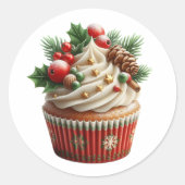Christmas Cupcake Holidays Runder Aufkleber (Vorderseite)