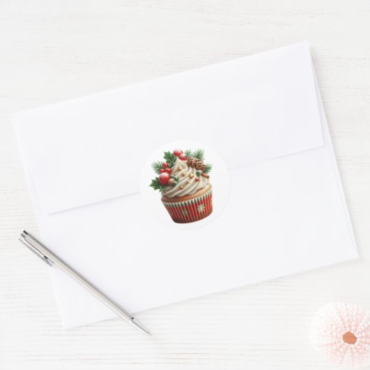 Christmas Cupcake Holidays Runder Aufkleber (Umschlag)