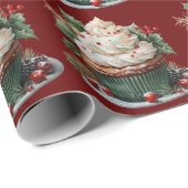 Christmas Cupcake White Zuckerguss Holly Red Berri Geschenkpapier (Rolleneckpunkt)