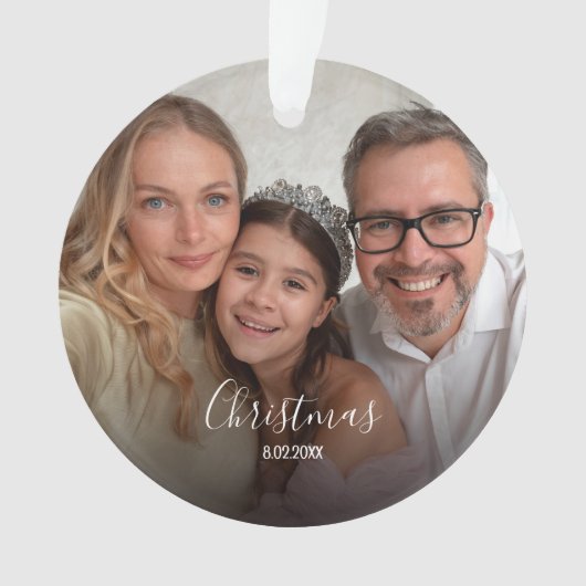 Christmas Custom 2-photo White Script Ornament (Vorderseite)