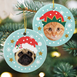 Christmas Custom Foto Niedlich Santa Elf Funny Blu Keramik Ornament