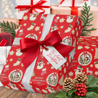 Christmas Custom Photo & From Name Cookie Geschenkpapier