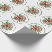 Christmas Custom text Holly Berry Candy Cane White Geschenkpapier (Ecke)