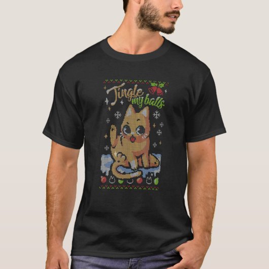 Christmas Cute Cat Jingle Balls T-Shirt (Vorderseite)