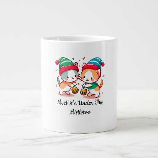 Christmas Cute Cat Meet Me Under The MistleToe Jumbo-Tasse (Vorderseite)