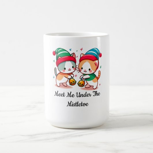 Christmas Cute Cat Meet Me Under The MistleToe Kaffeetasse (Mittel)