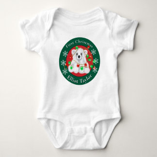 Christmas cute polar bear cub red green lights  baby strampler